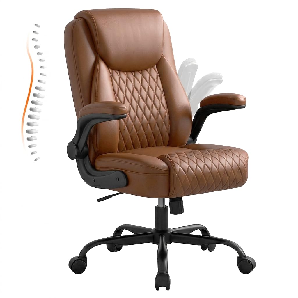 Brown PU Leather Office Chair with Flip-up Arms E355476