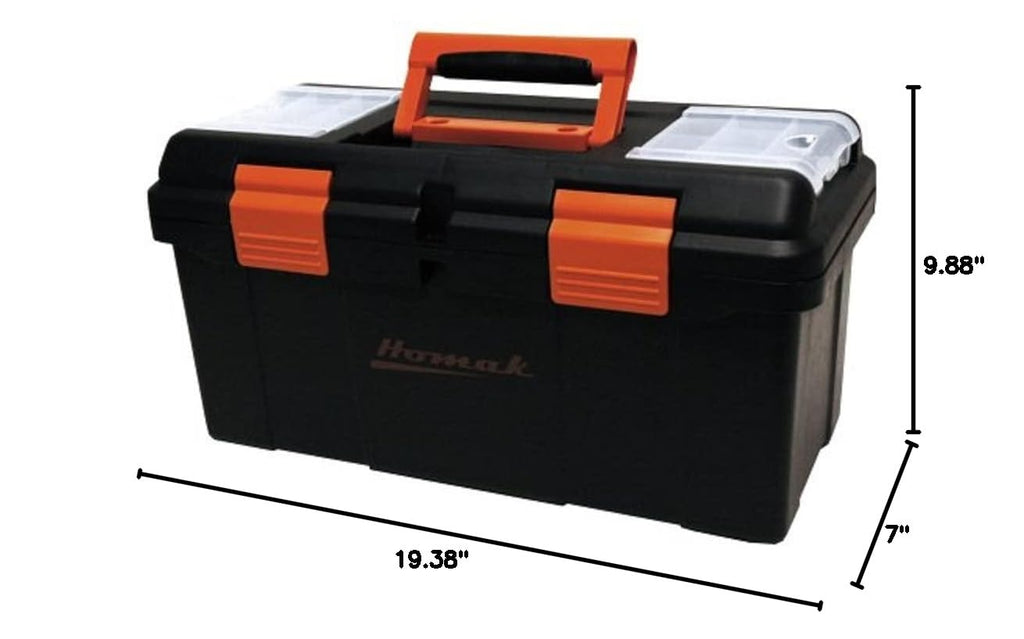 Plastic Tool Box with Tray and Dividers, Black, 19.25 Inches K5366