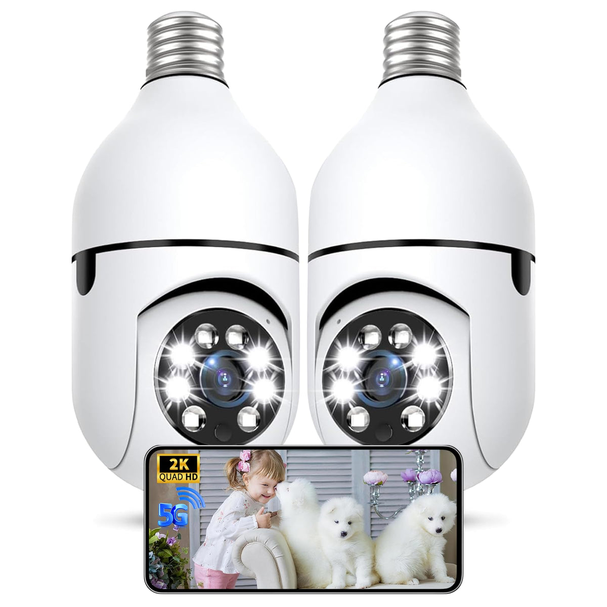2K 5GHz & 2.4GHz WiFi Light Bulb Security Camera 360° PTZ O82705