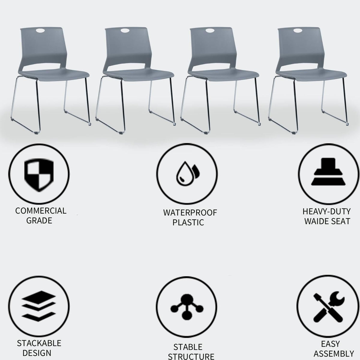Grey Plastic Stack Chair 4-Pack U893
