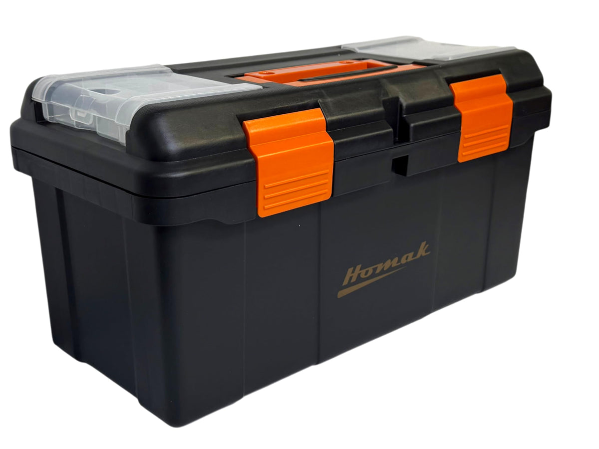 Plastic Tool Box with Tray and Dividers, Black, 19.25 Inches K5366