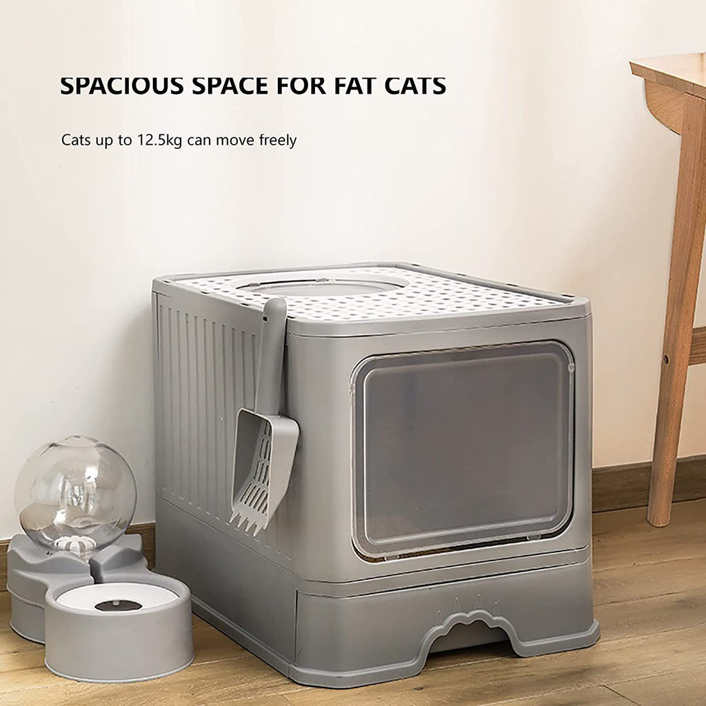 Foldable Top Entry Cat Litter Box with Lid and Scoop M439849