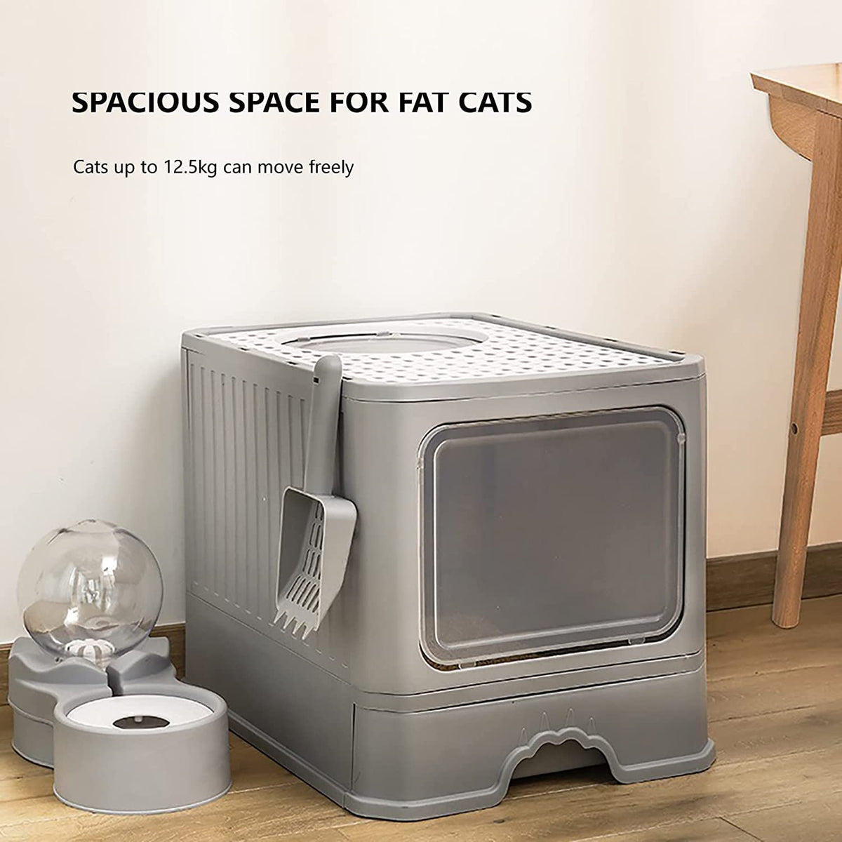 Foldable Top Entry Cat Litter Box with Lid and Scoop M439849