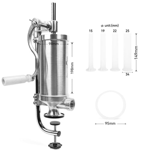 2.5 LBS Stainless Steel Sausage Stuffer with 4 Funnels L829