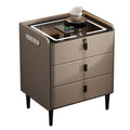 Khaki Nightstand with Wireless Charging Station and 3 Drawers D42527