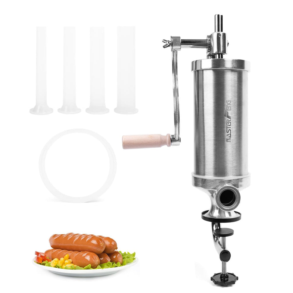 2.5 LBS Stainless Steel Sausage Stuffer with 4 Funnels L829