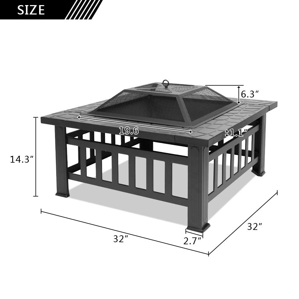 Portable Iron Wood Burning Fire Pit with Mesh Screen Lid N834