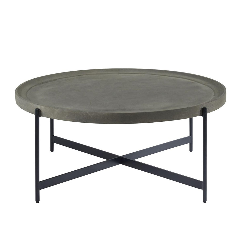 42-Inch Round Concrete-Coated Wood Coffee Table with Tray Top E981
