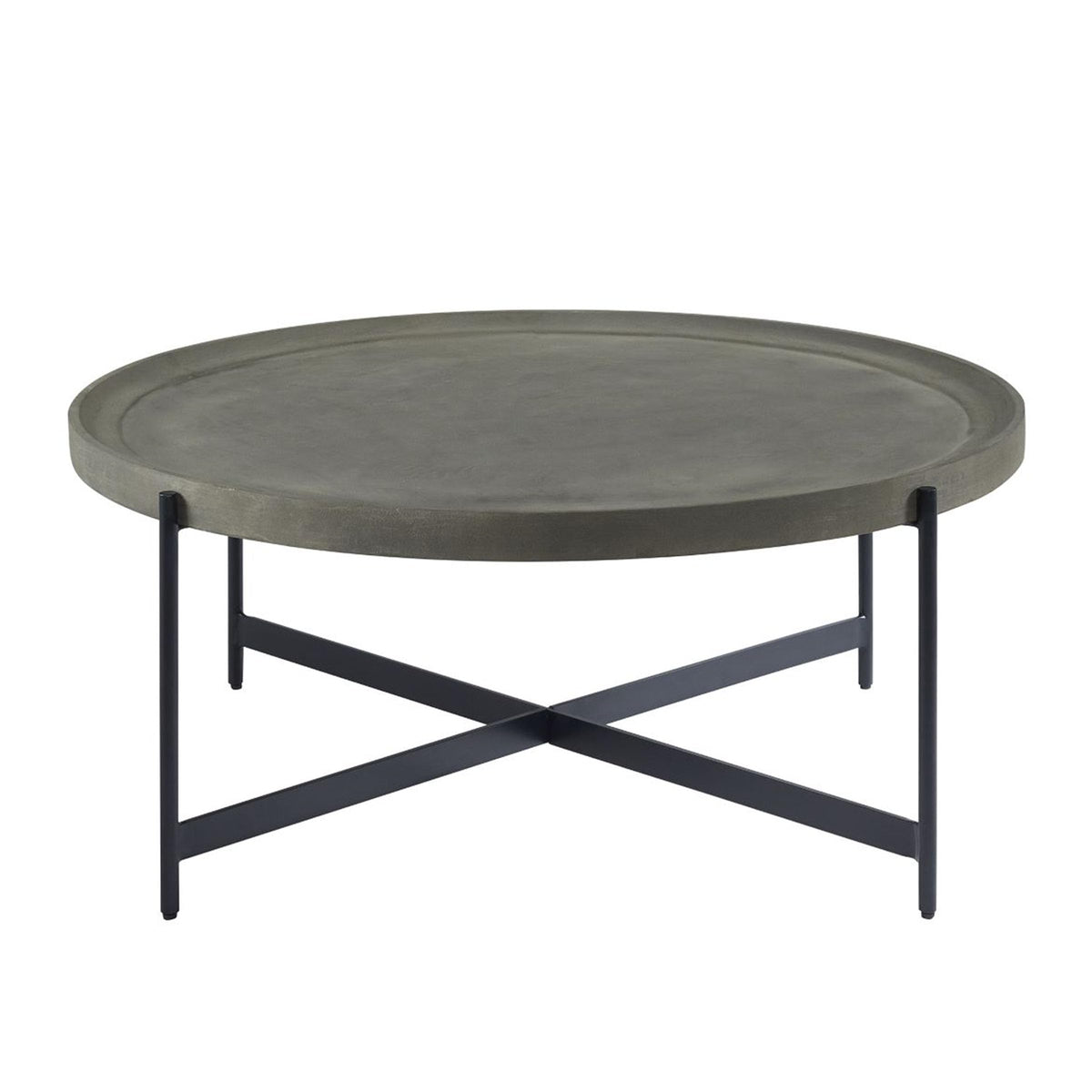42-Inch Round Concrete-Coated Wood Coffee Table with Tray Top E981
