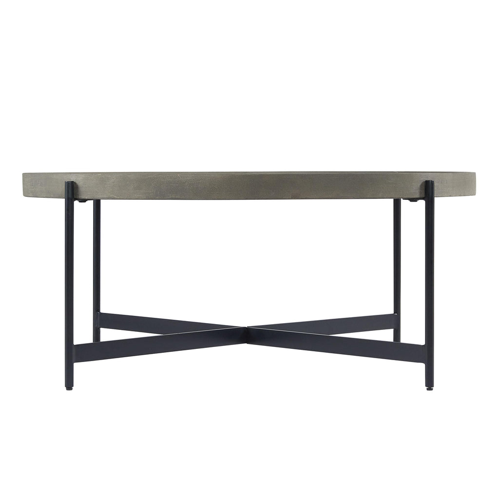 42-Inch Round Concrete-Coated Wood Coffee Table with Tray Top E981