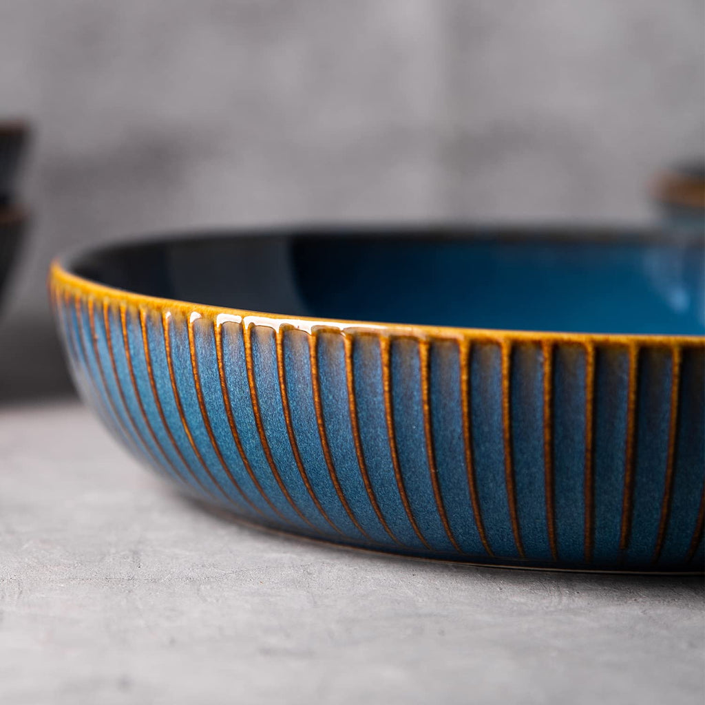 4 Pcs 35 Ounces 8.5 Inch Porcelain Pasta Bowls Blue C612451