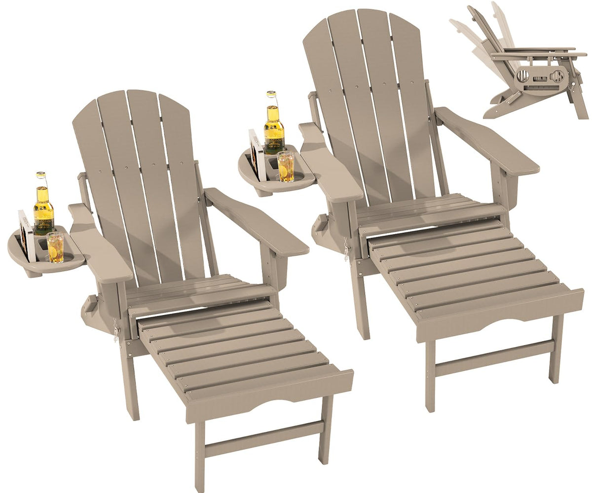 Folding Adjustable Adirondack Chair with Ottoman Set of 2 Q873799