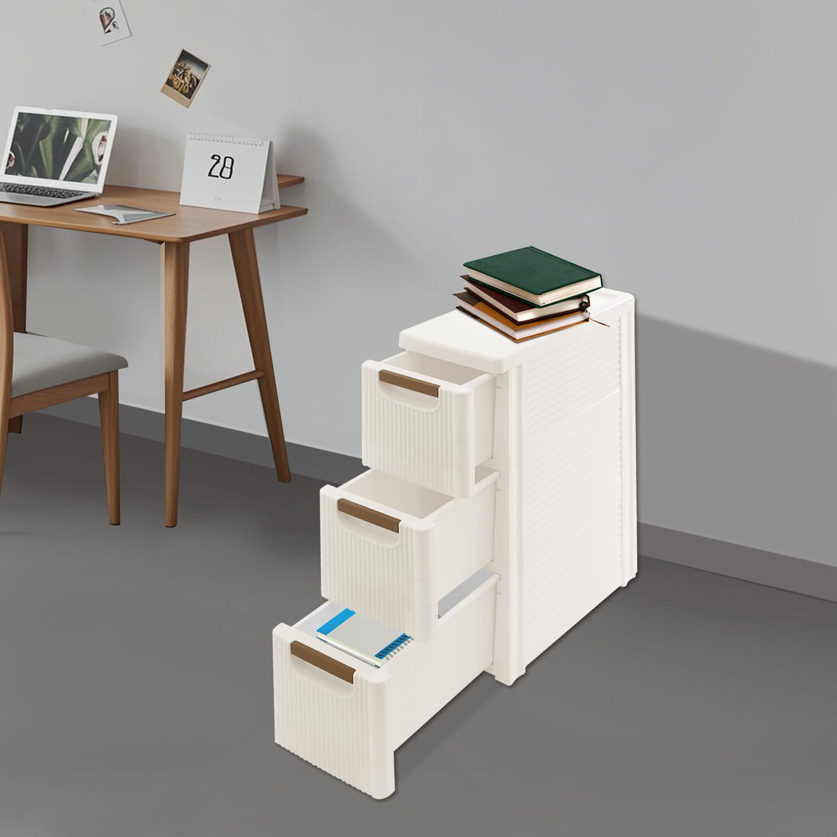 Narrow Rolling Storage Cabinet with 3 Drawers E507453