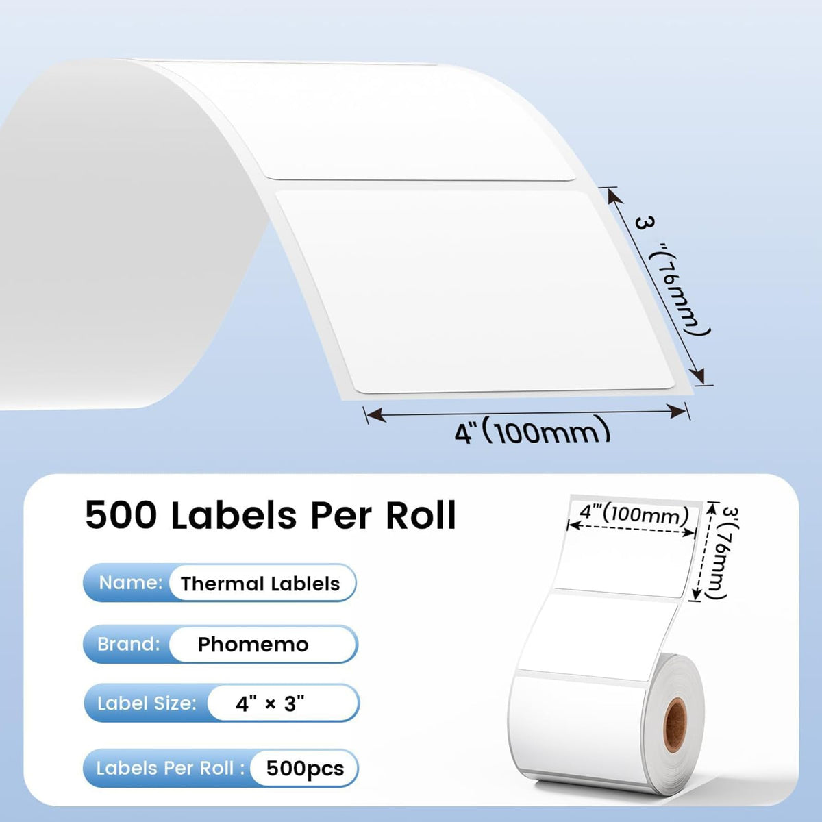 4x3 Thermal Labels 500PCS Water/Oilproof A24158