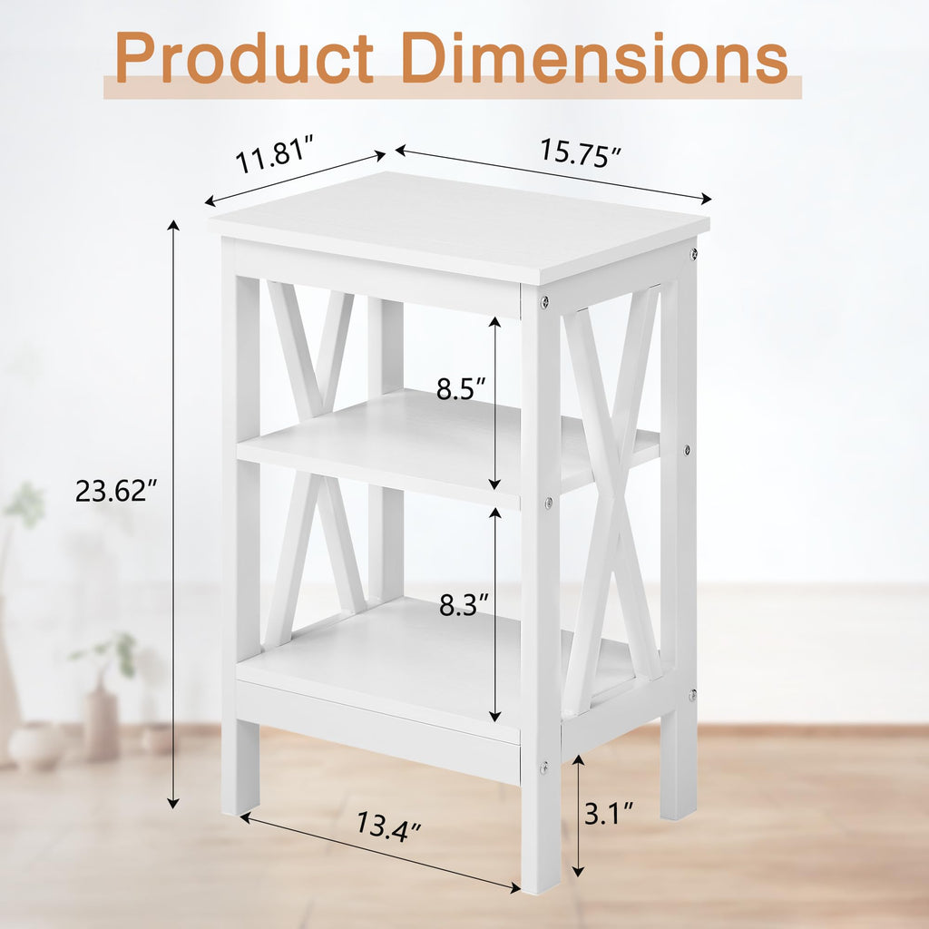 24" Tall 3-Tier Pearl White End Table J408
