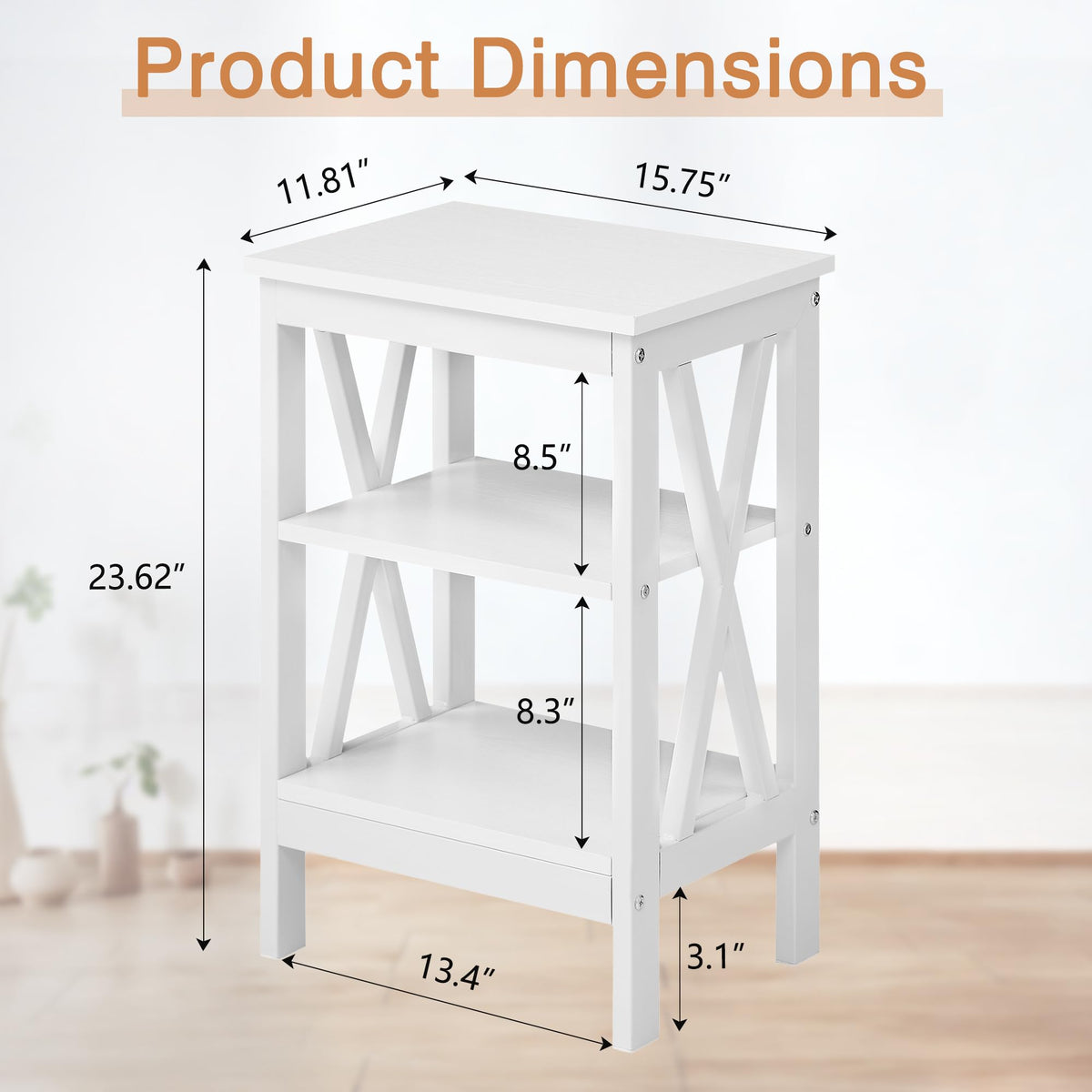 24" Tall 3-Tier Pearl White End Table J408