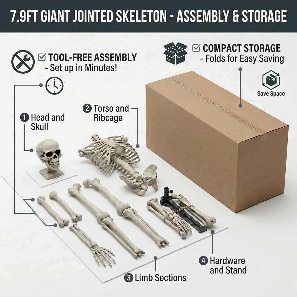 7.9FT Life Size Posable Skeleton F187