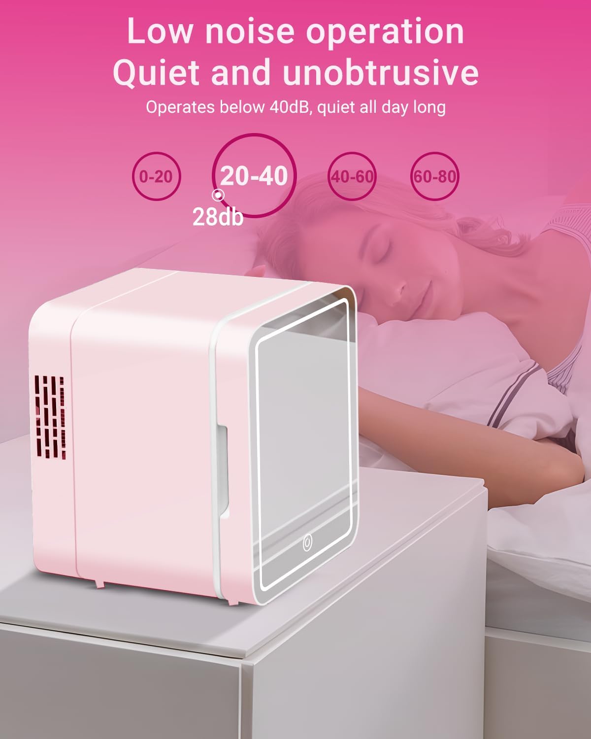 4-Liter Pink Portable Mini Fridge with Mirrored Door P892
