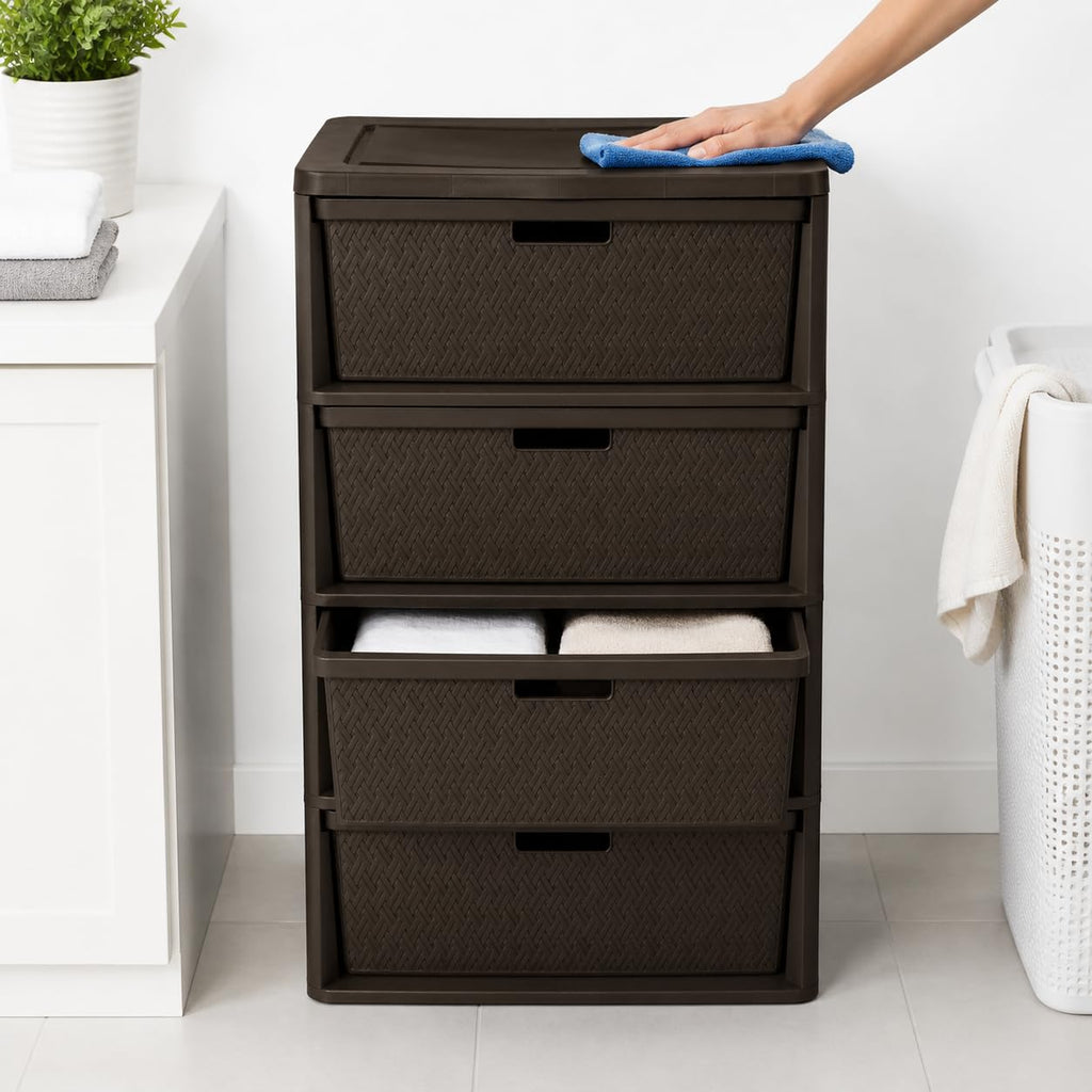 Brown 4 Drawer Plastic Storage Organizer Tower E997