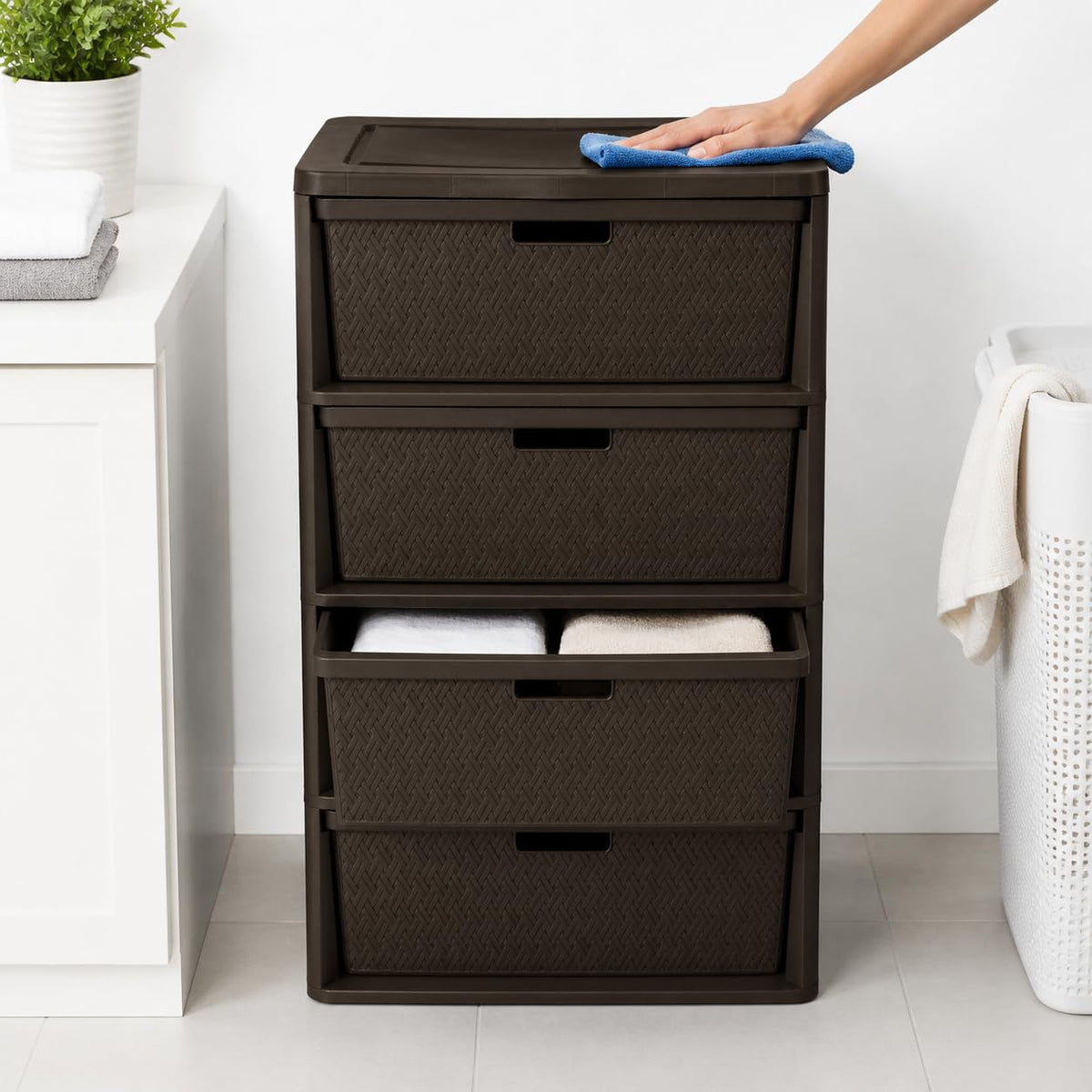 Brown 4 Drawer Plastic Storage Organizer Tower E997
