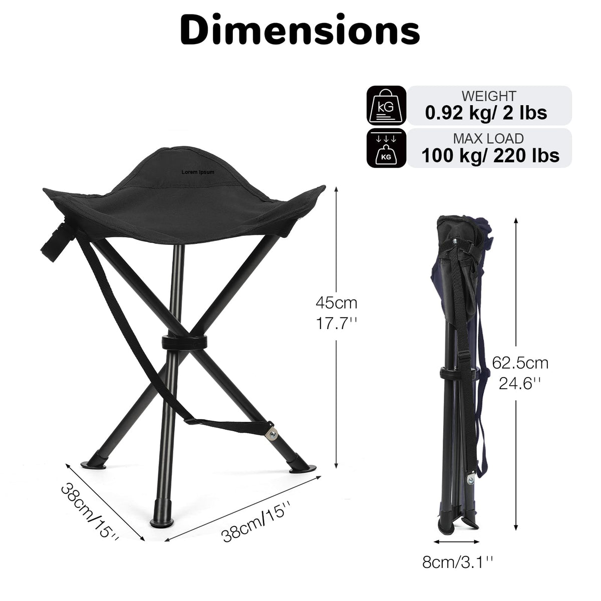 18" Black 3 Legs Folding Tripod Stool X4975