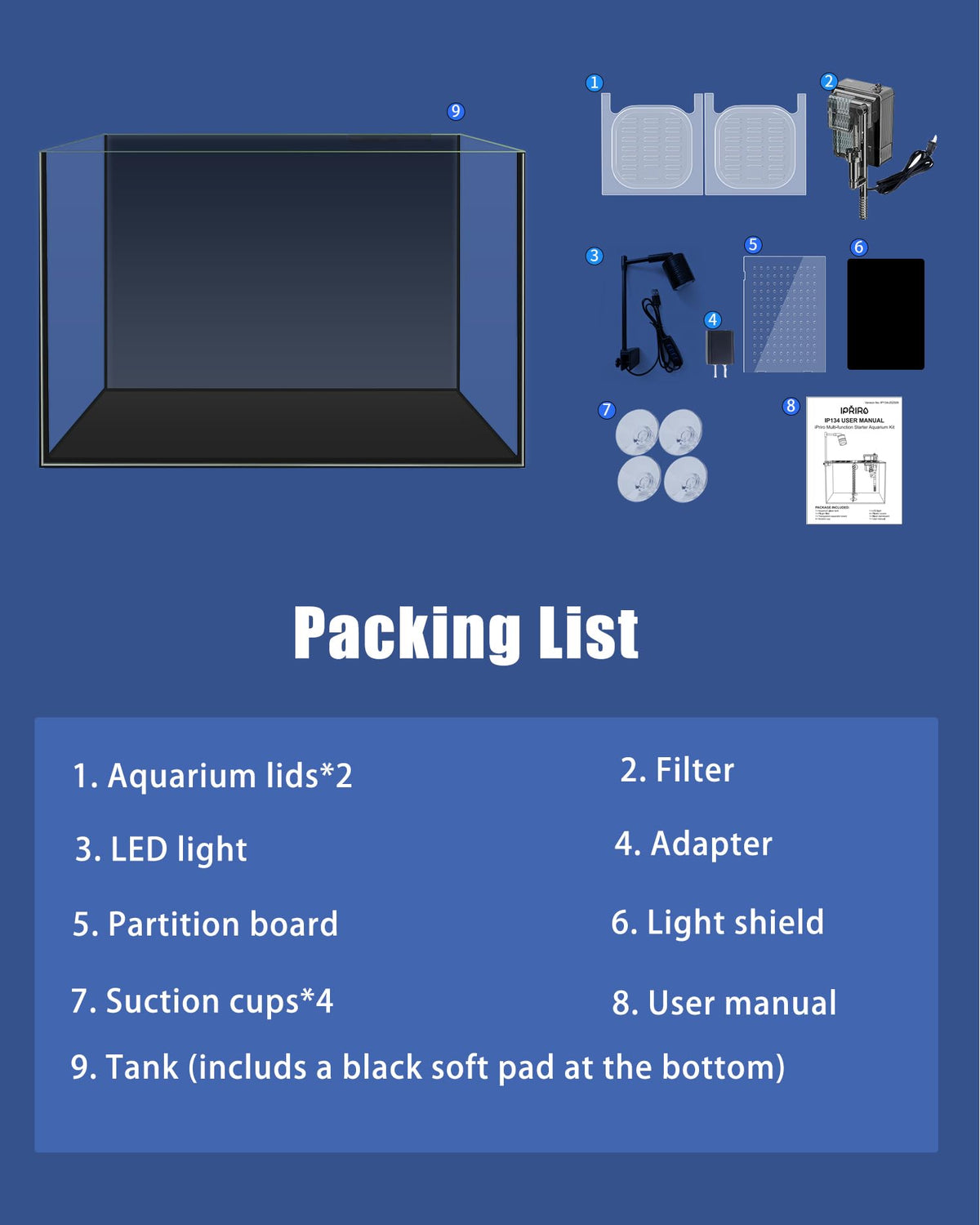 3 Gallon Ultra-Clear Glass Fish Tank with Filter and Led Light N73259