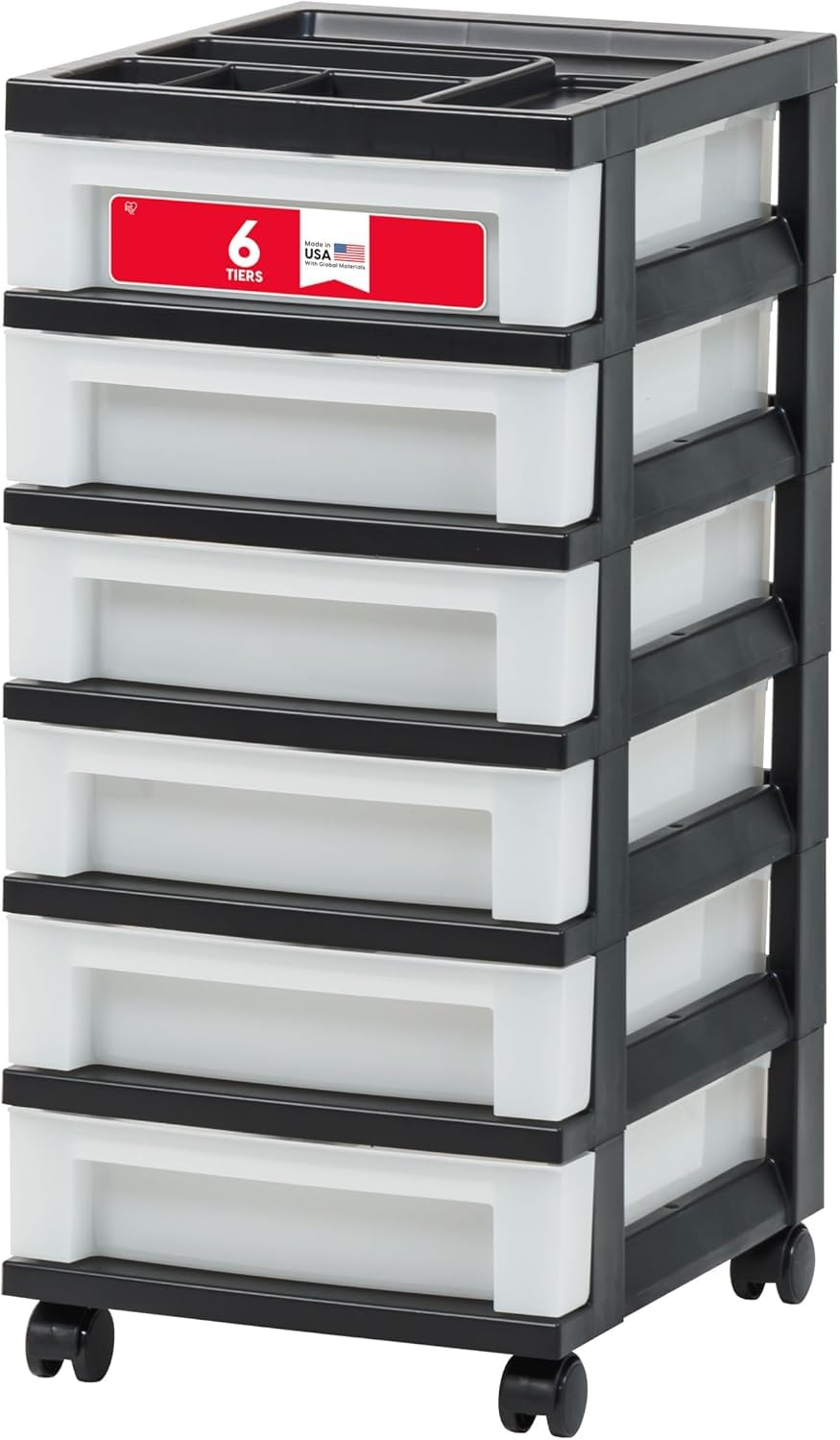 6 Drawer Rolling Storage Cart with Organizer Top, Black W75225