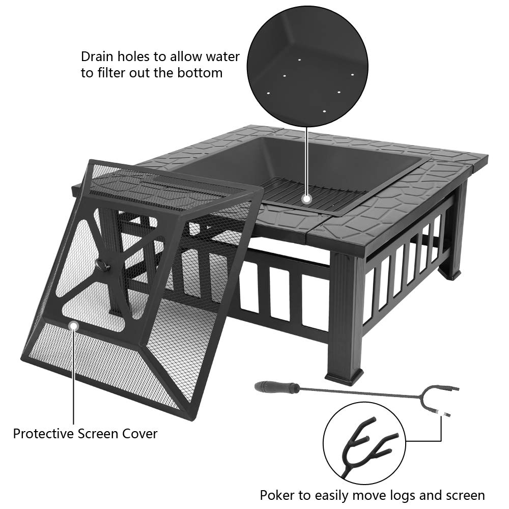 Portable Iron Wood Burning Fire Pit with Mesh Screen Lid N834