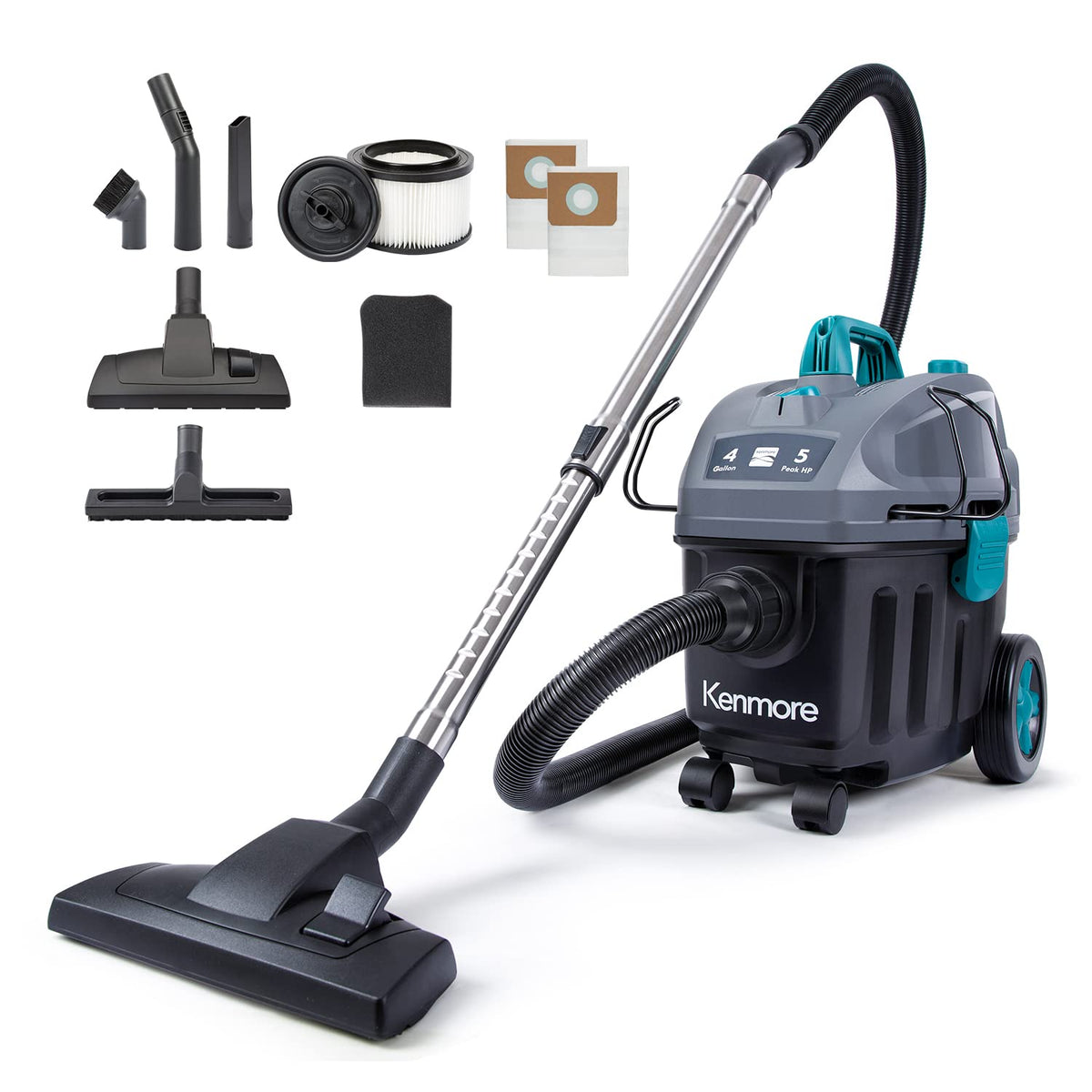 Wet Dry Canister Vacuum Cleaner 4 Gallon 5 Peak HP with Washable HEPA Filter D7492