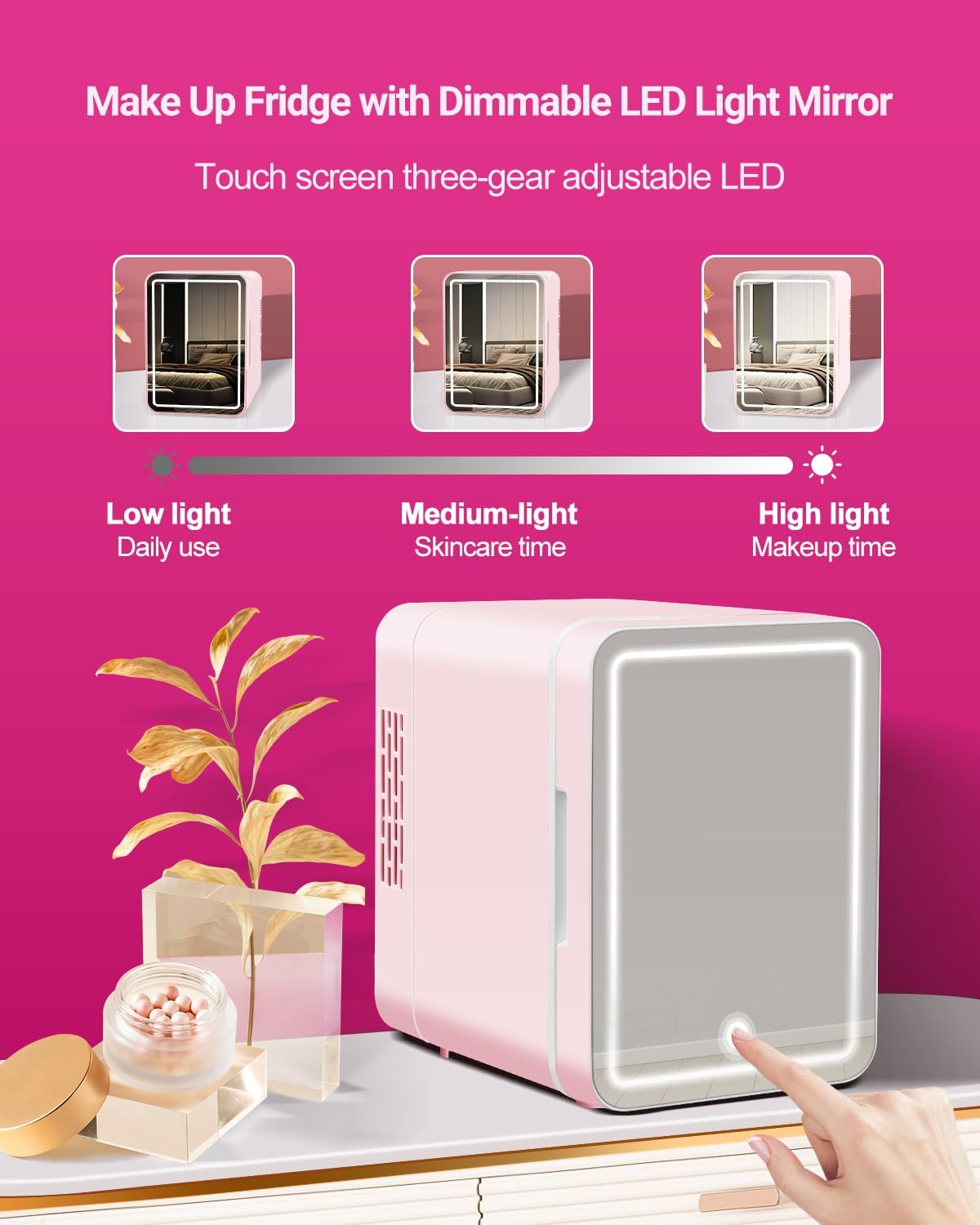 4-Liter Pink Portable Mini Fridge with Mirrored Door P892