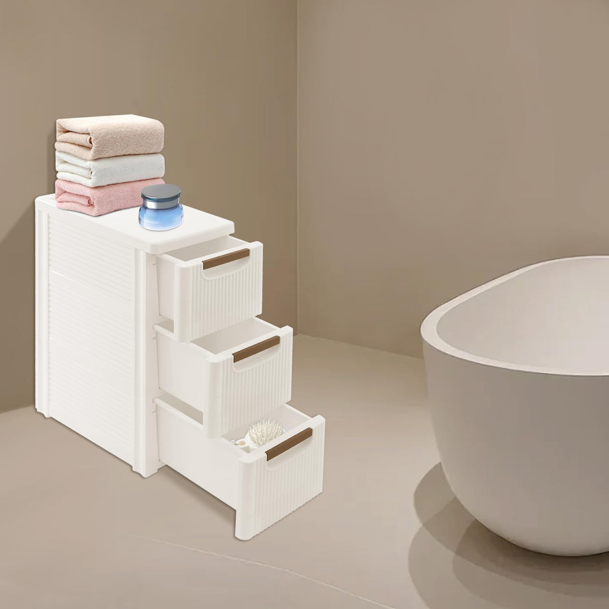 Narrow Rolling Storage Cabinet with 3 Drawers E507453