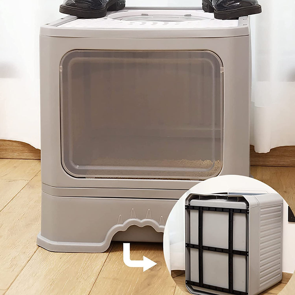 Foldable Top Entry Cat Litter Box with Lid and Scoop M439849