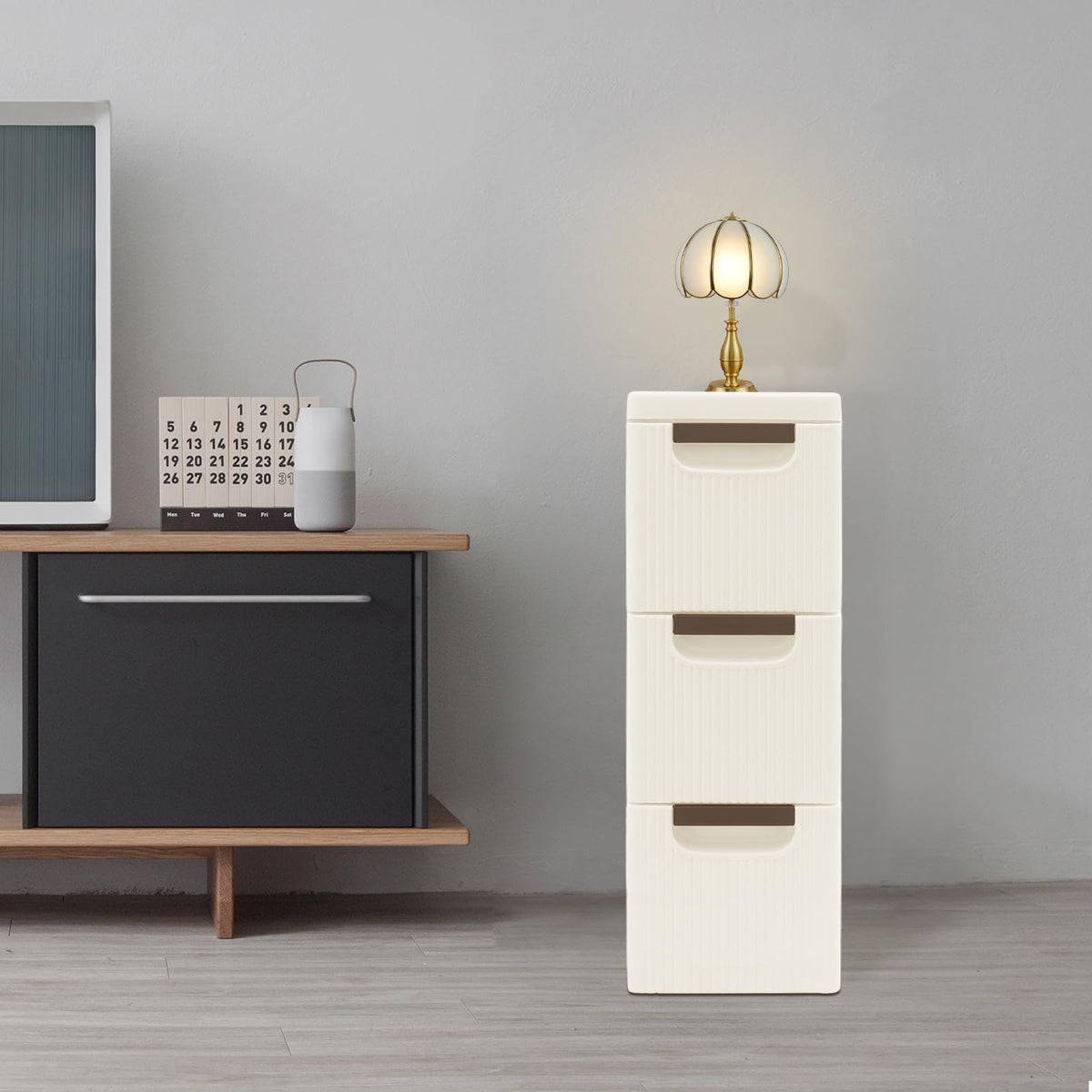 Narrow Rolling Storage Cabinet with 3 Drawers E507453