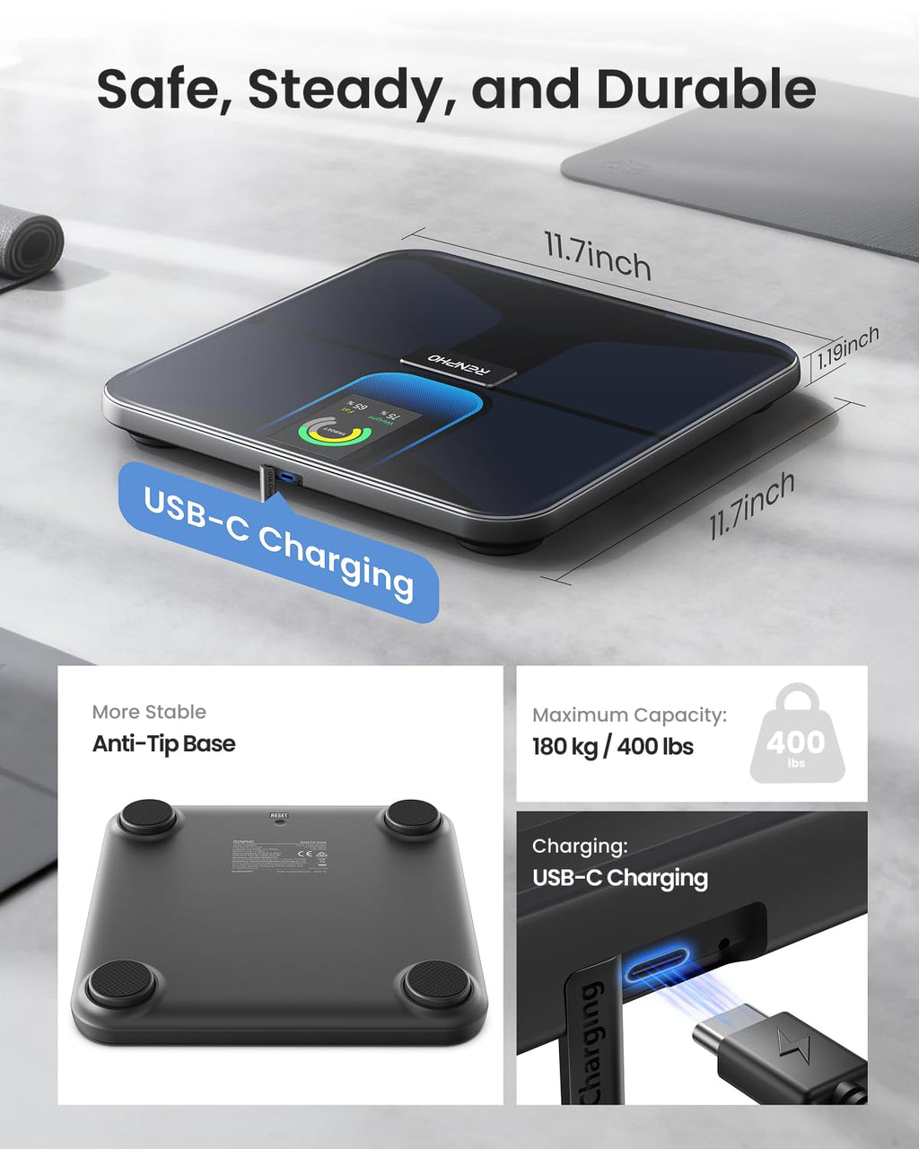 Wi-Fi Bluetooth Rechargeable Body Fat Smart Scale I3818