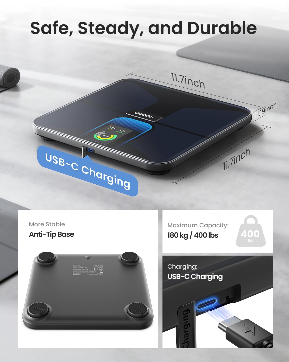 Wi-Fi Bluetooth Rechargeable Body Fat Smart Scale I3818