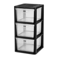 Black 3-Drawer Plastic Storage Tower with Clear Bins O332