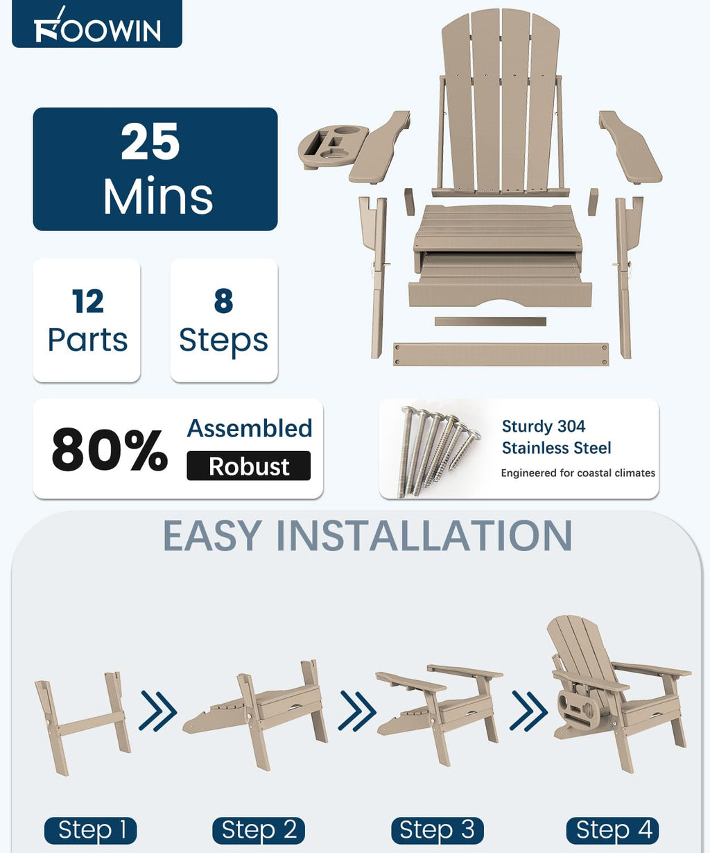 Folding Adjustable Adirondack Chair with Ottoman Set of 2 Q873799