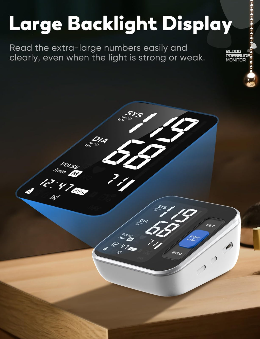 Upper Arm Blood Pressure Monitor with Backlight Display 2 Users Memory P91534