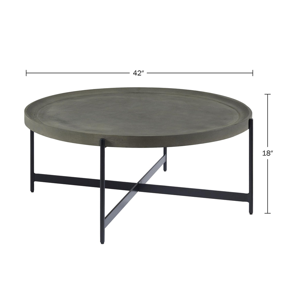42-Inch Round Concrete-Coated Wood Coffee Table with Tray Top E981