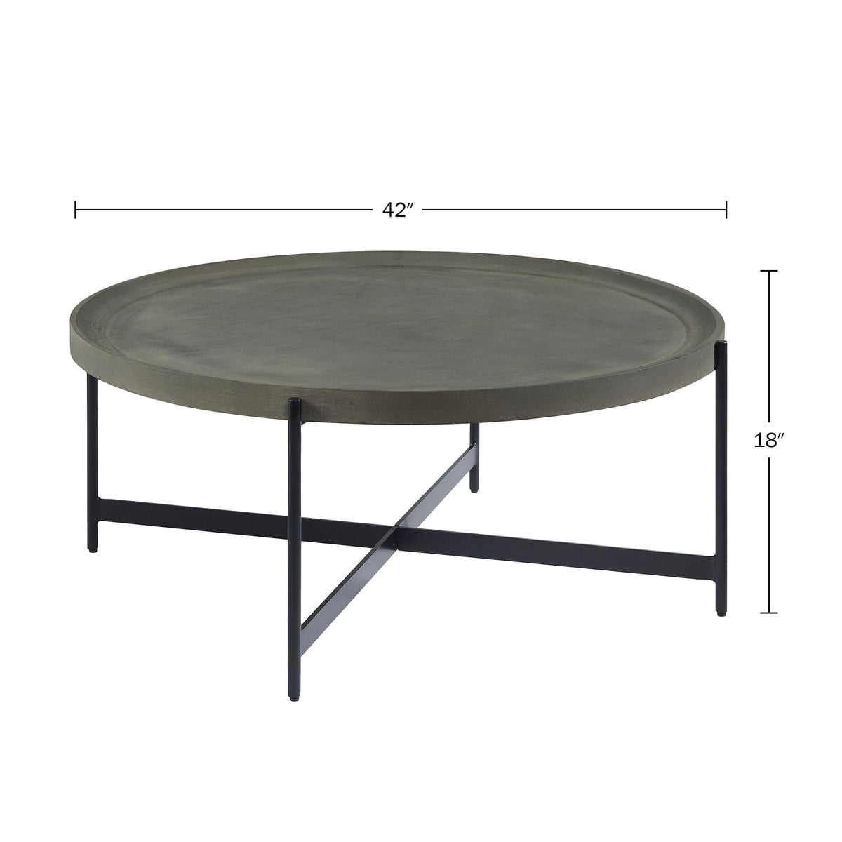 42-Inch Round Concrete-Coated Wood Coffee Table with Tray Top E981