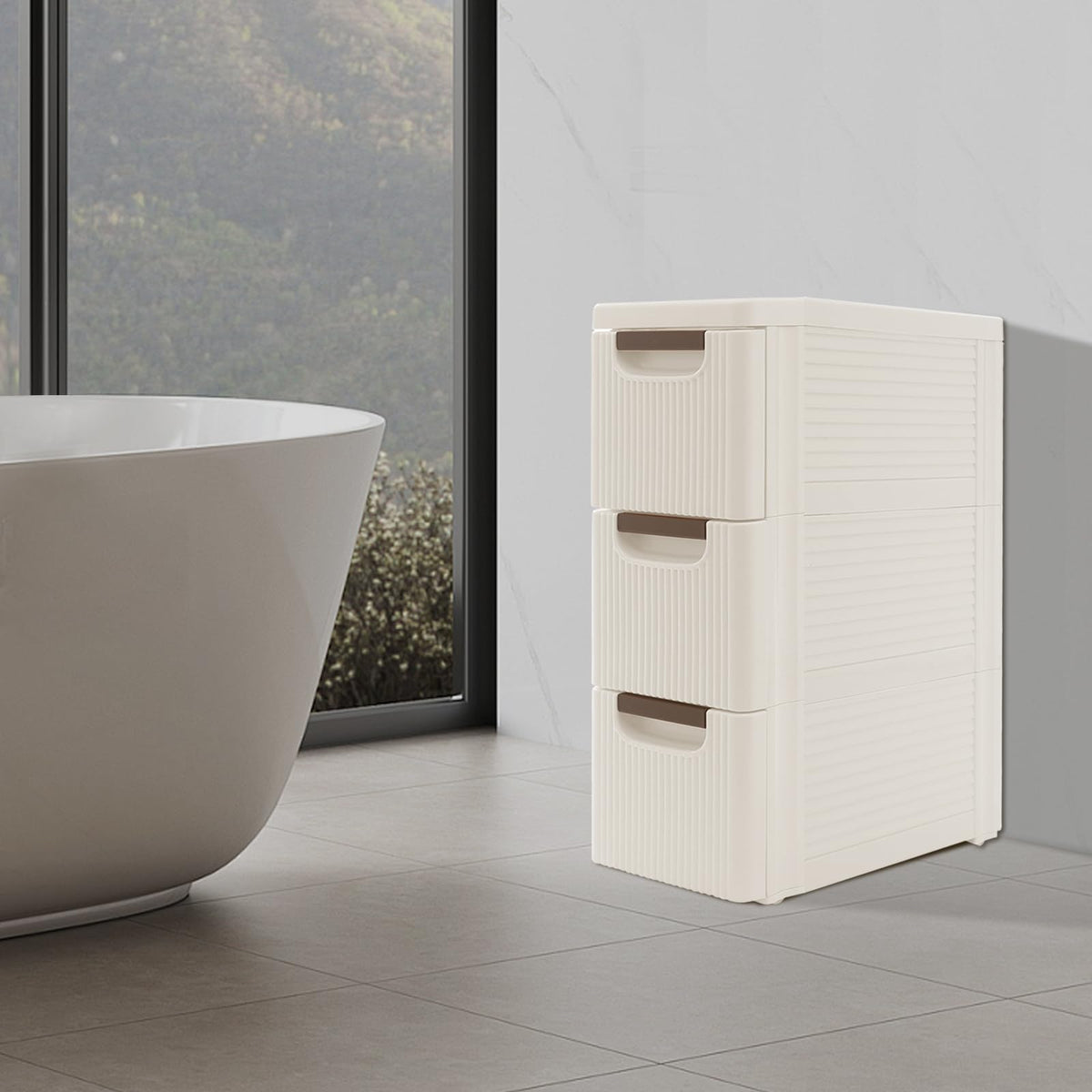 Narrow Rolling Storage Cabinet with 3 Drawers E507453
