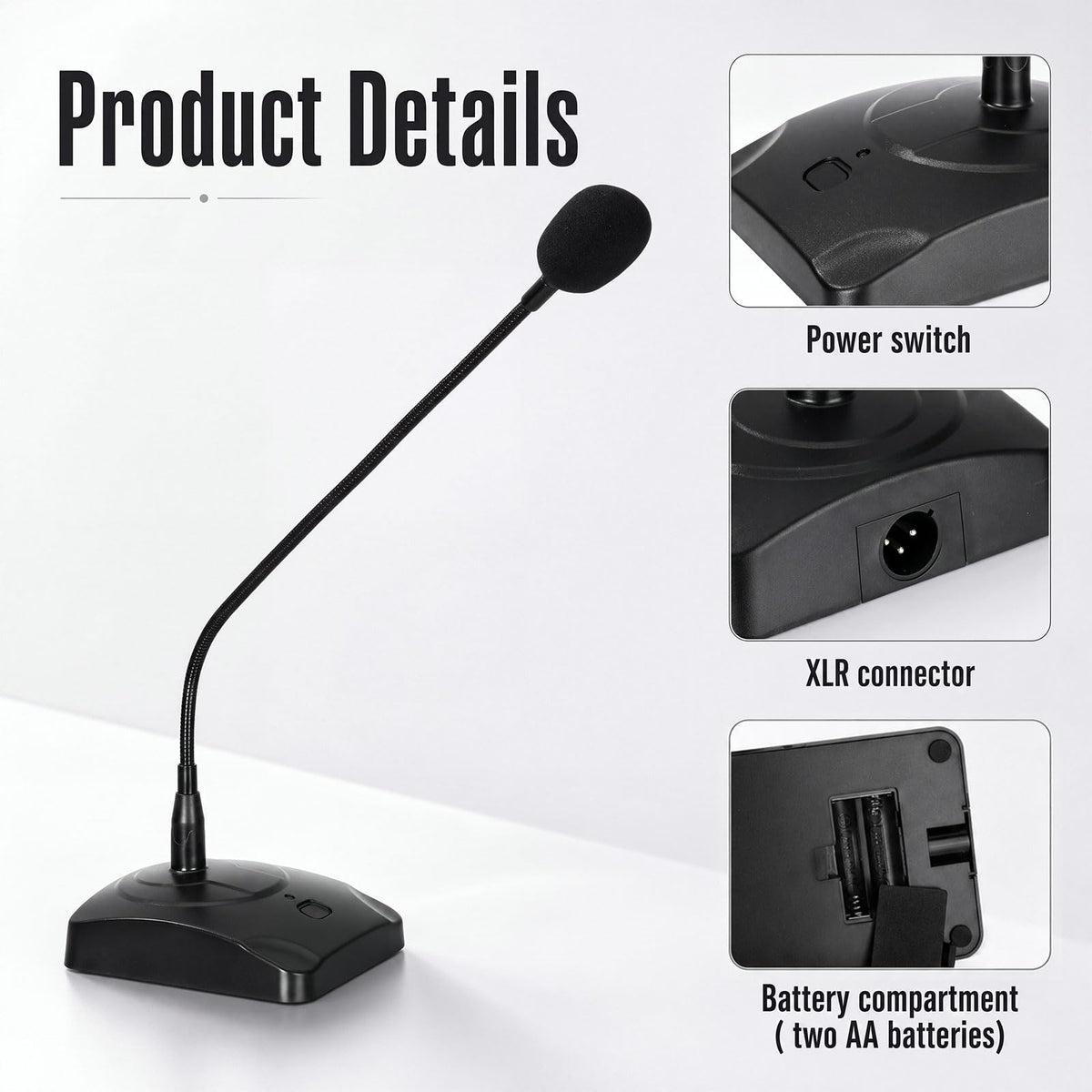3 Pcs Gooseneck Wired Microphone with Base G951359