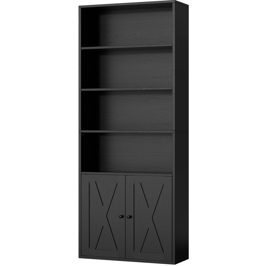 Black 6 Shelf Bookshelf with Doors T385