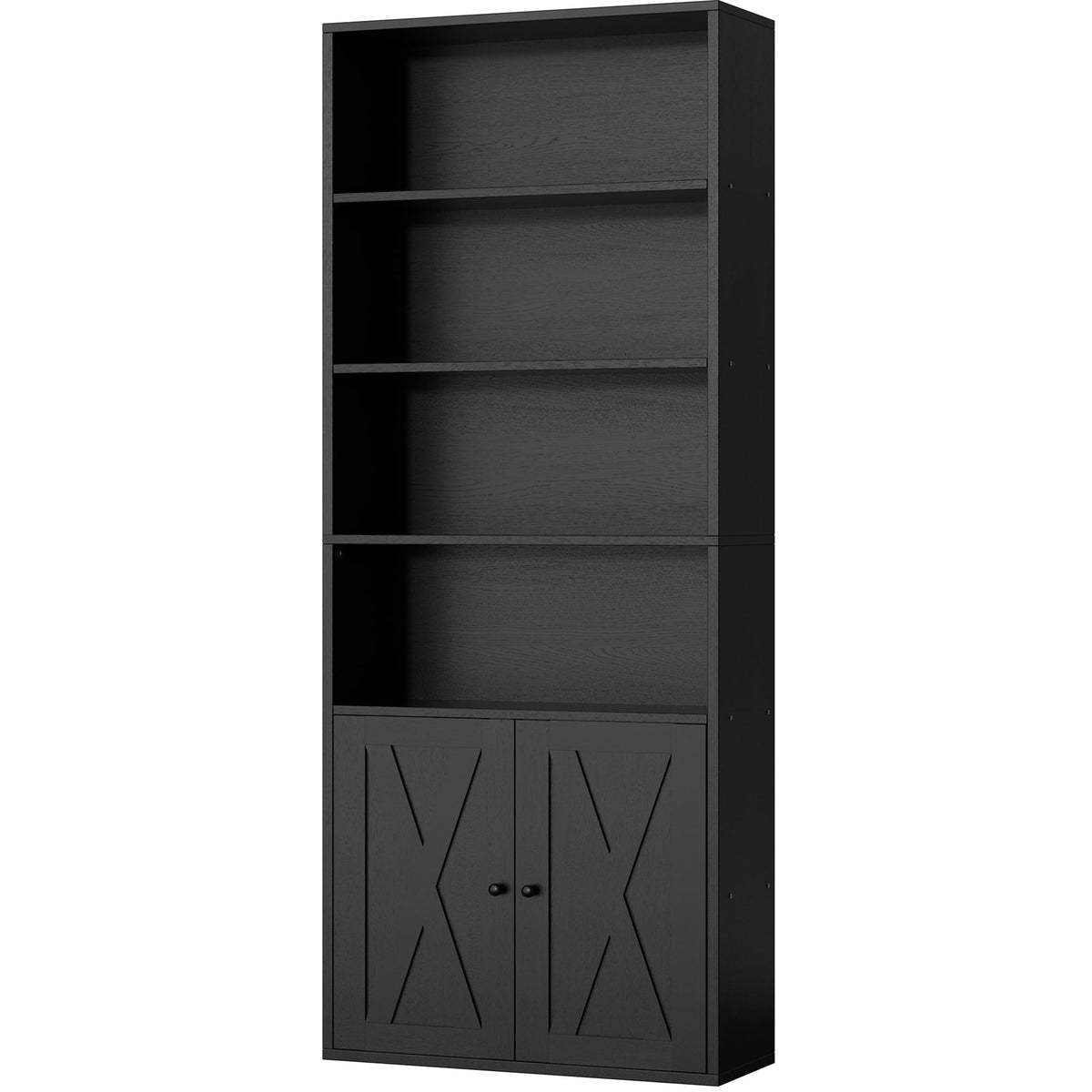 Black 6 Shelf Bookshelf with Doors T385