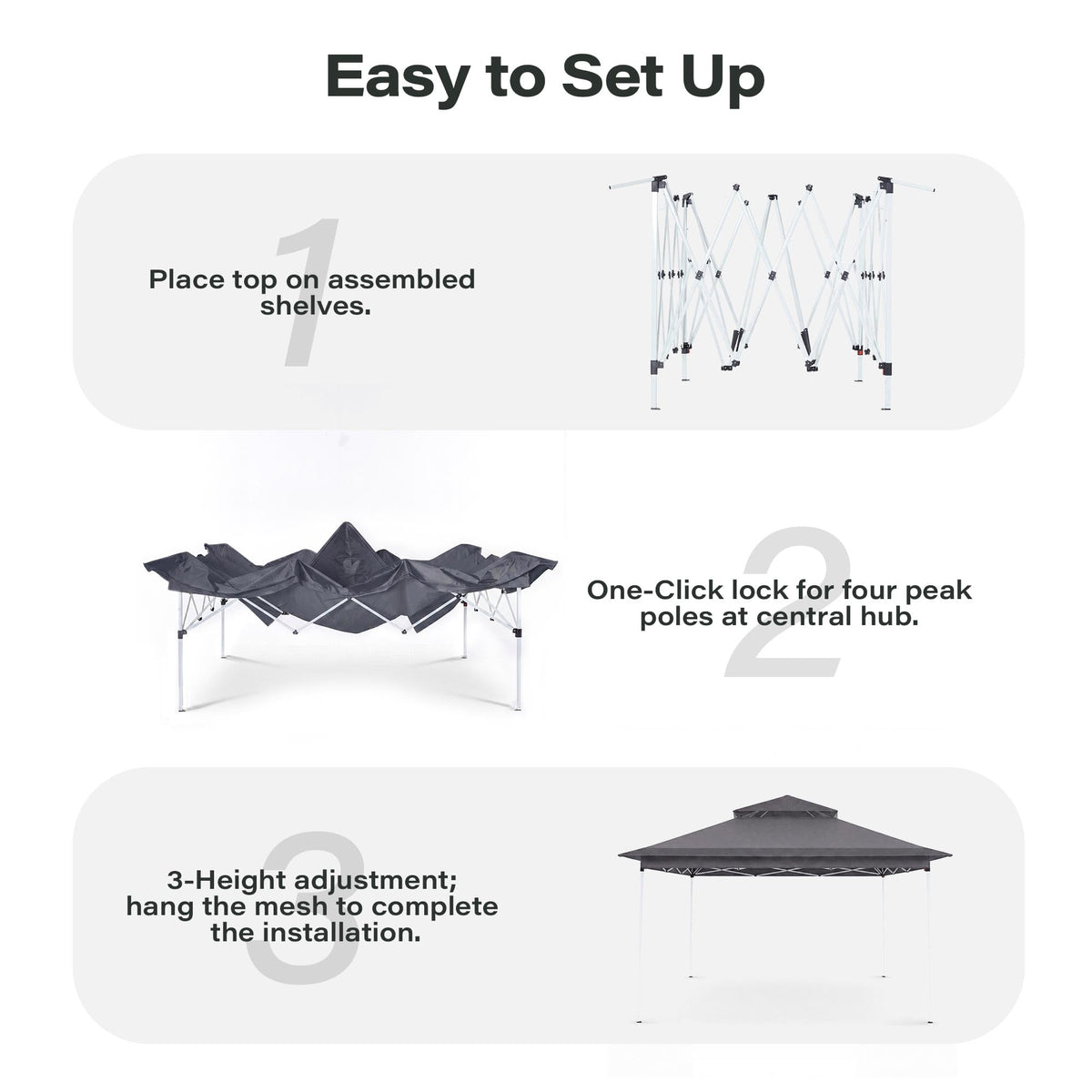 11x11 Pop Up Gazebo Canopy Tent with Mosquito Netting, Adjustable Height, Gray I179