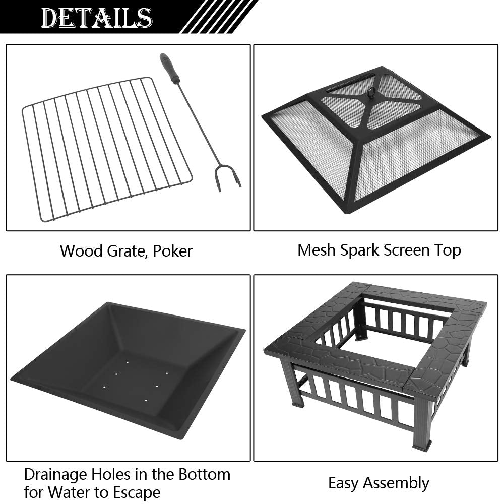 Portable Iron Wood Burning Fire Pit with Mesh Screen Lid N834