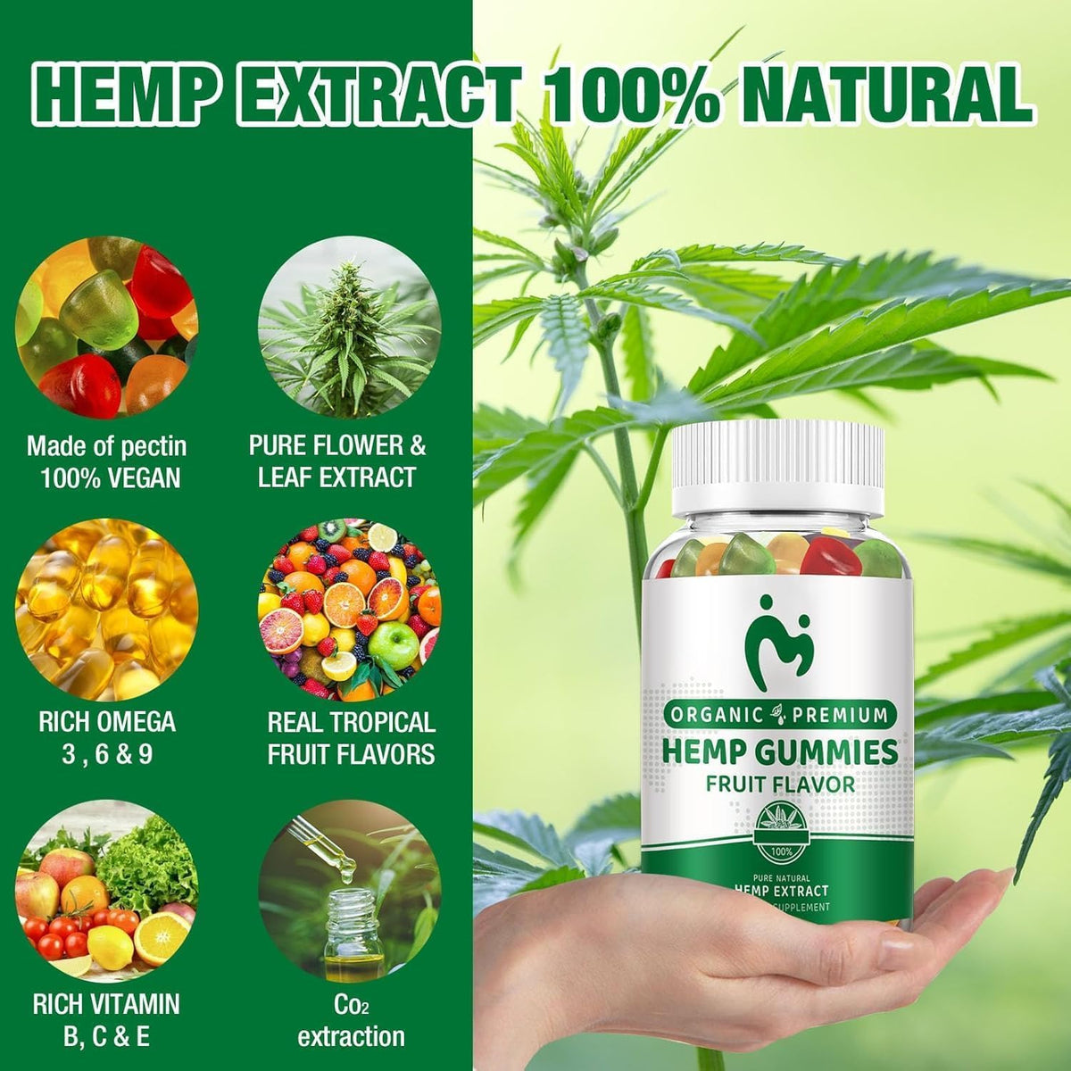 Hemp Gummies Extra Strength Vegan Low Sugar 3 Pack O374