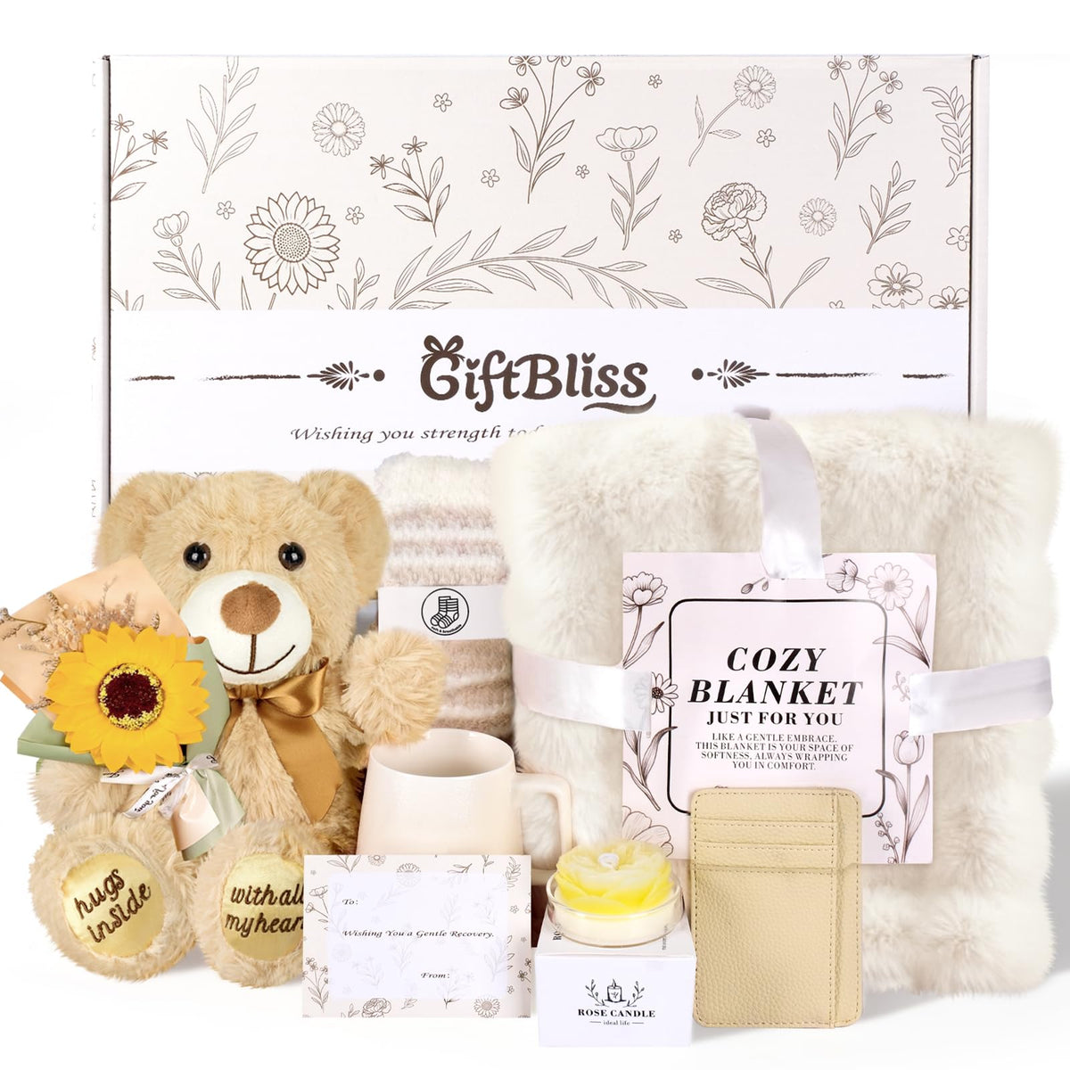 Get Well Soon Gift Basket with Blanket, Mug, Teddy Bear, Aromatherapy T467950
