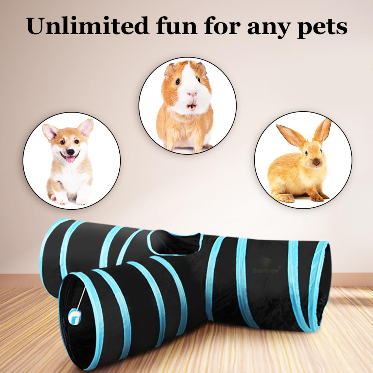3-Way Ferret & Rabbit Tunnel with Peep Hole and Crinkle Ball X787