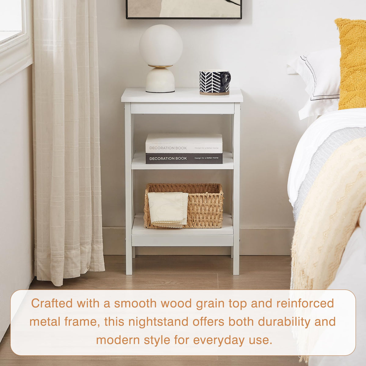 24" Tall 3-Tier Pearl White End Table J408